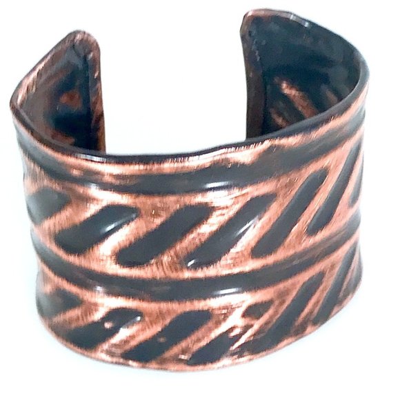 Industrial Pure Copper Cuff Bracelet Wide Bracelet Boho Minimalist Contemporary - Picture 3 of 14